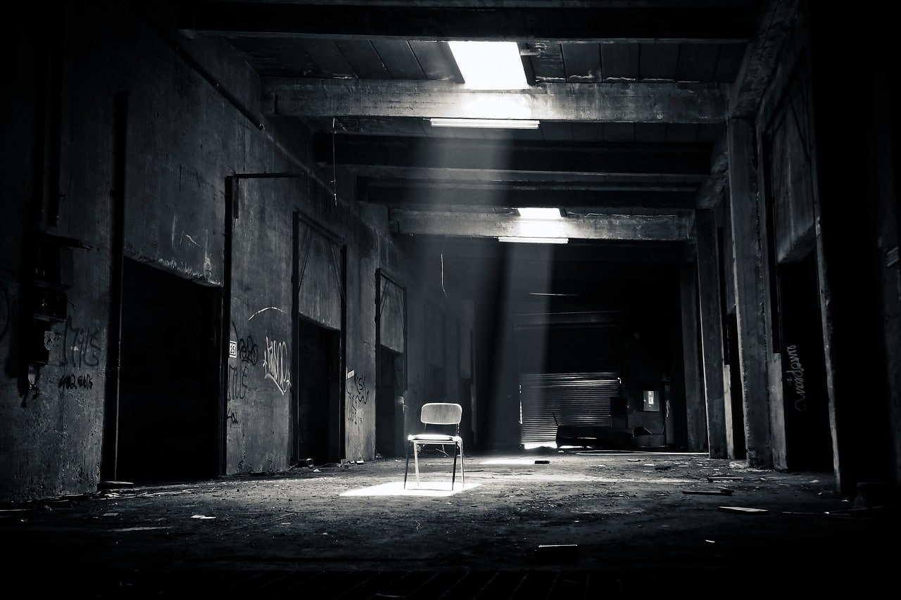 Dark, decaying room, illustration for horror poem Holding Back The Dark